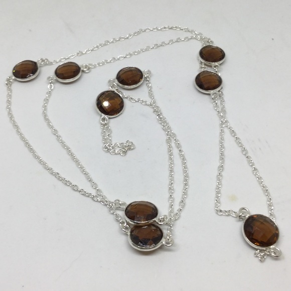 Handmade Jewelry - Smokey Topaz Long Silver Necklace Handmade Jewelry - Smokey Topaz Long Silver Necklace